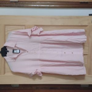 Light pink semi-sheer ruffle sleeve blouse